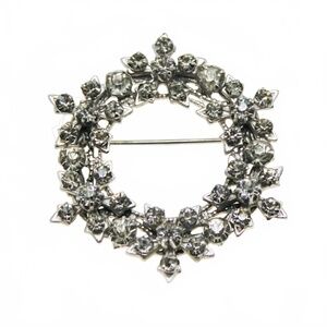 Brooch/Pin Delicate Clear Rhinestone and Silver-tone